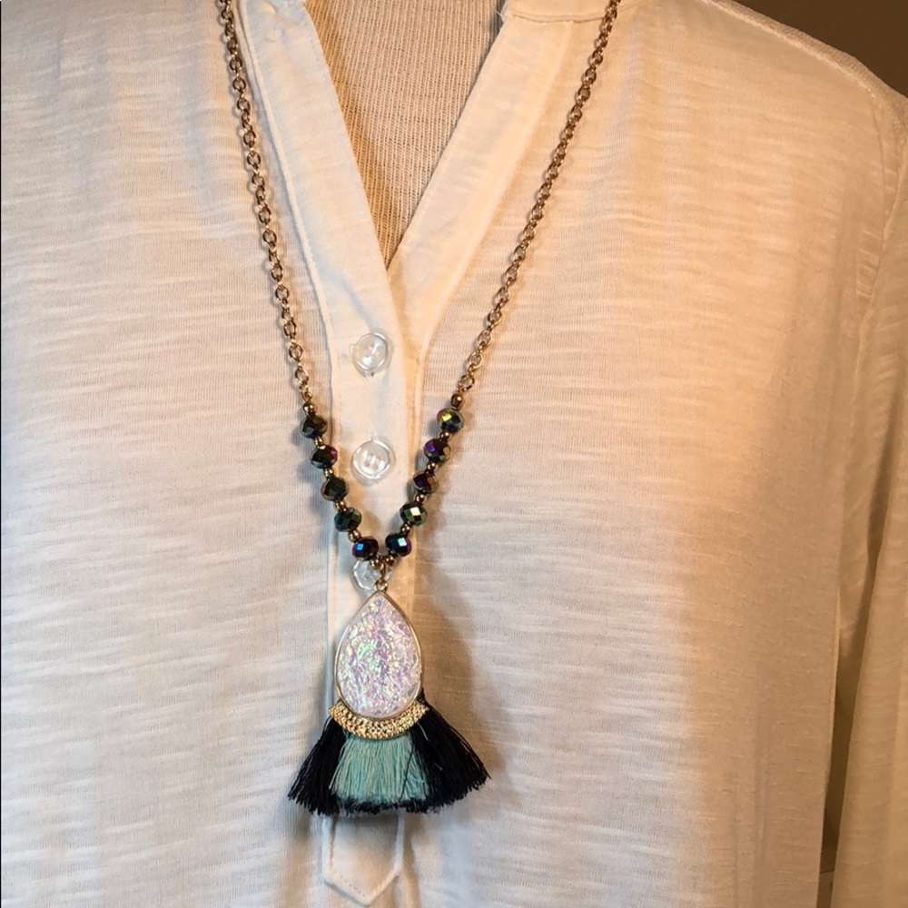 New 3/$12 long fringe tassel beaded costume sparkly pendant necklace